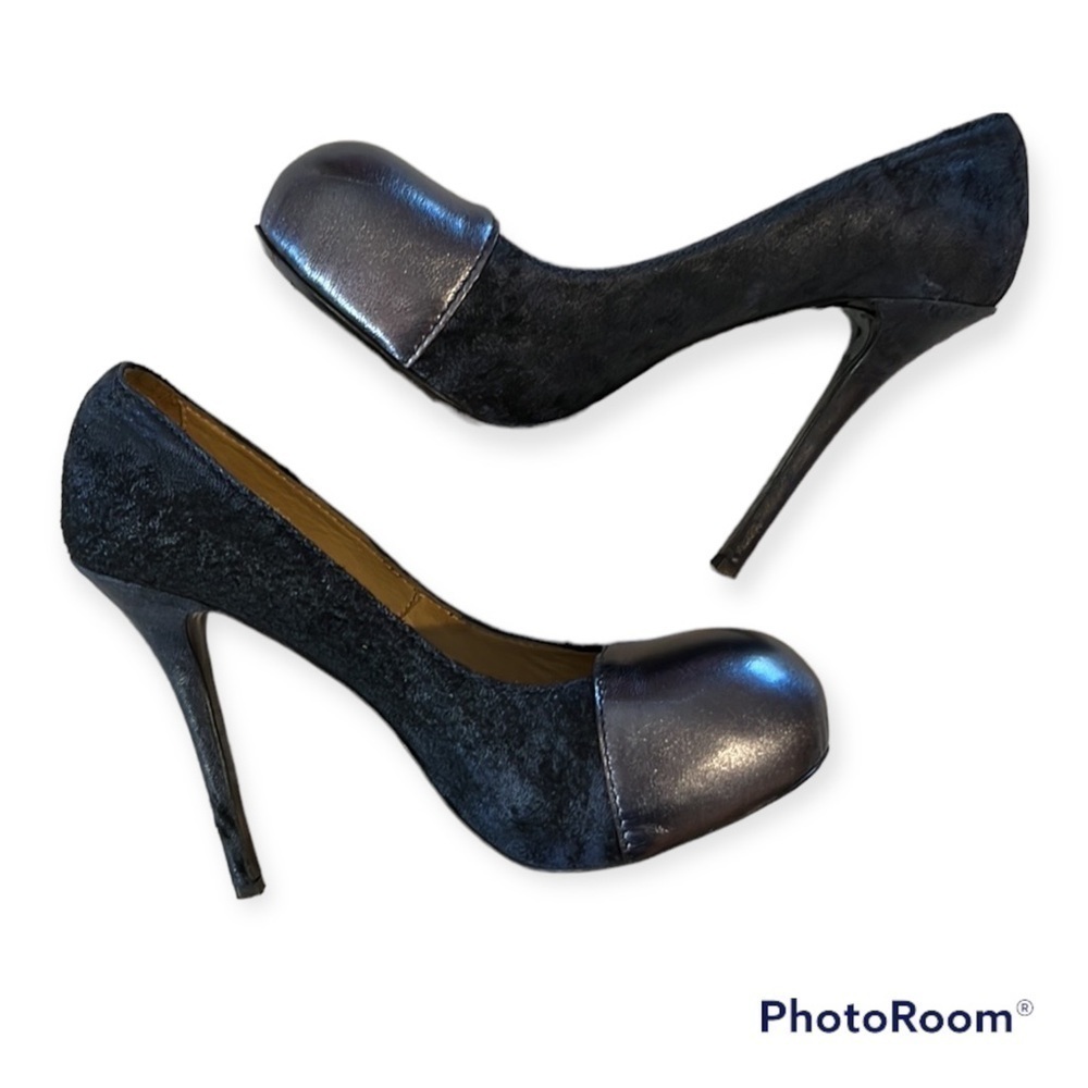 Acne Studios Leather & Textured Suede Midnight Blue and Pewter Blue Size 9/40 - Picture 8 of 9